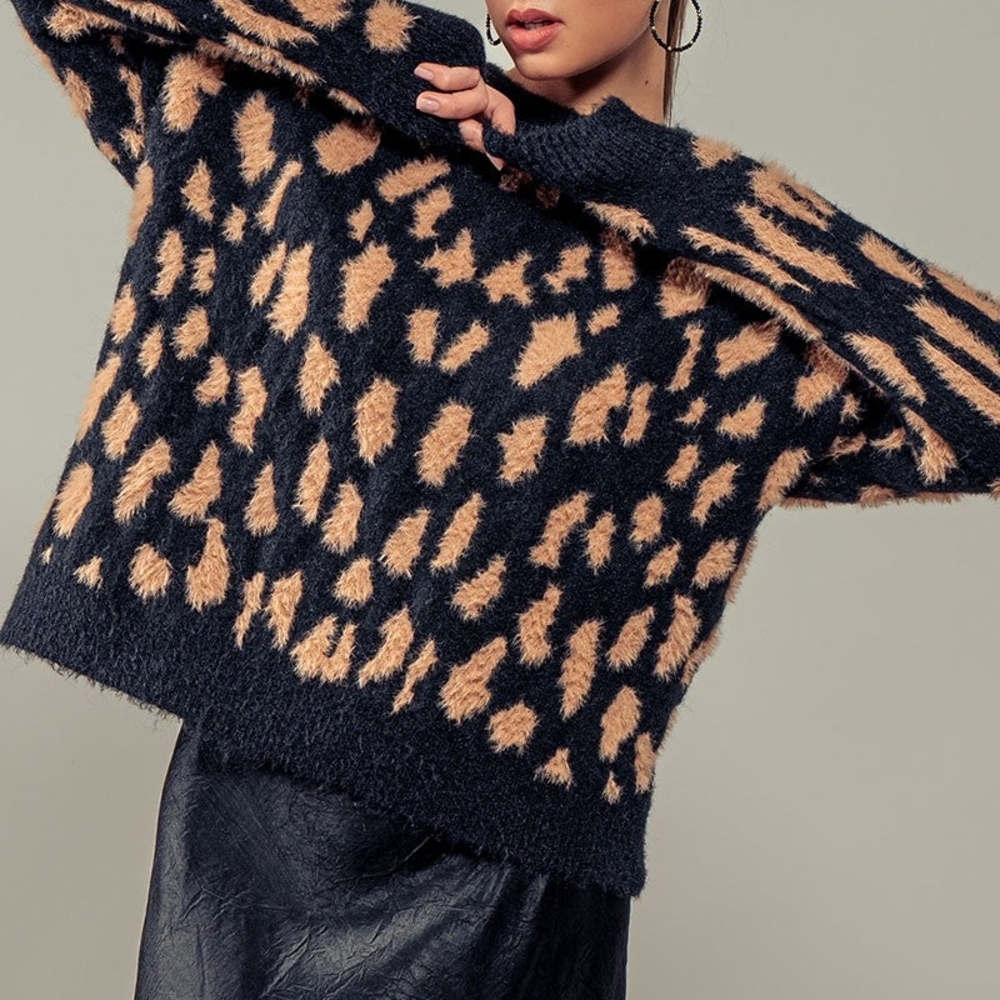 Leopard Print Sweater - Black and Tan
